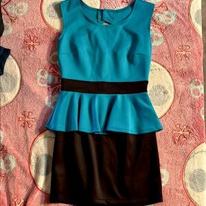 Teal and Black Peplum Dress size 7/8